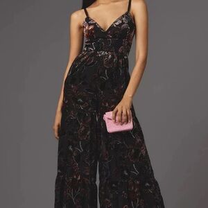 Anthropologie Hutch Tiered Velvet Dark Floral Jumpsuit  Size 6 NWT